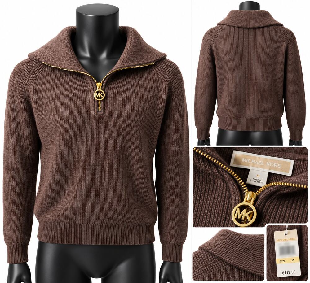 Michael Kors Men's Brown Quarter-Zip Sweater – Size M